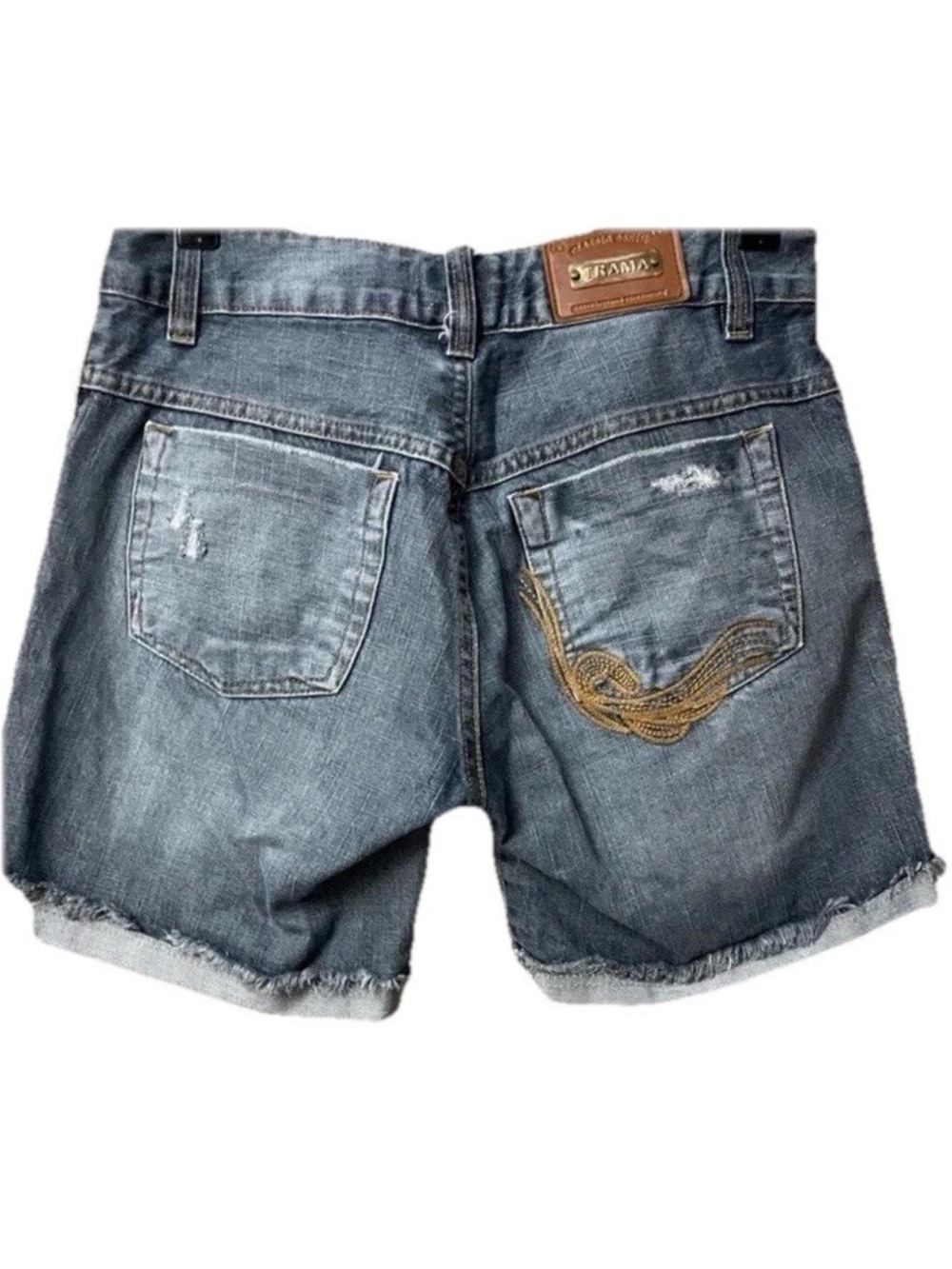 Womens Trama Jean Shorts cuffed 32" Waist 6" Inseam Distressed Hip grunge Boho